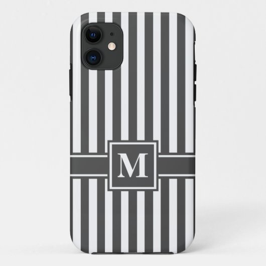 Holzkohle Moderner Streifen mit Monogramm Case-Mate iPhone Hülle (Rückseite)