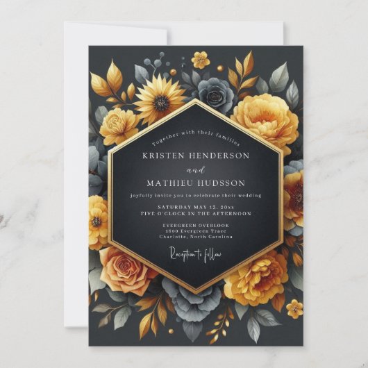 Holzkohle-Ocker-Barock-Hochzeit Einladung (Vorderseite)