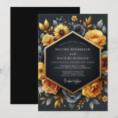 Holzkohle-Ocker-Barock-Hochzeit Einladung (Vorne/Hinten)