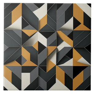 Holzkohle-Ocker und Elfenbein eckige Geometrie Fliese