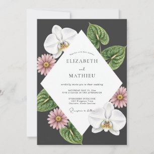 Holzkohle-Orchidee-Gänseblümchen-Hochzeit Einladung