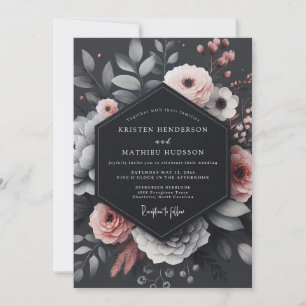 Holzkohle-Rosé-Blumen Eleganz Hochzeit Einladung