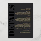 Holzkohle Schwarz & Gold Typografie 2 in 1 Hochzei Folieneinladung (Rückseite)