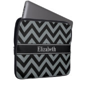 Holzkohle, Schwarz-LG-Zickzack-Schwarz-Name-Monogr Laptopschutzhülle (Vorne Rechts)