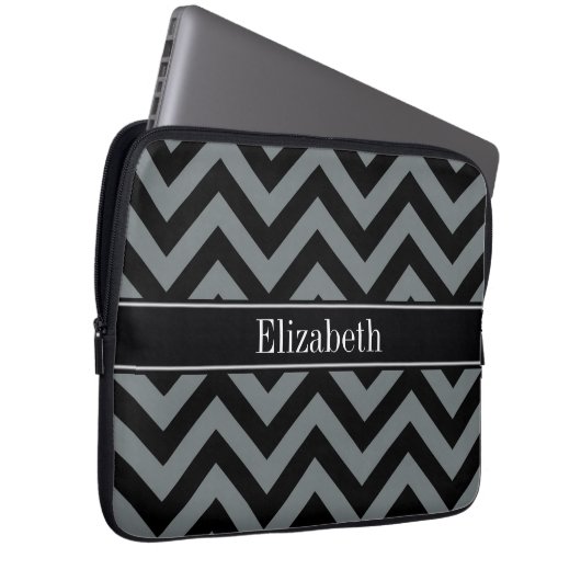 Holzkohle, Schwarz-LG-Zickzack-Schwarz-Name-Monogr Laptopschutzhülle (Vorne Rechts)