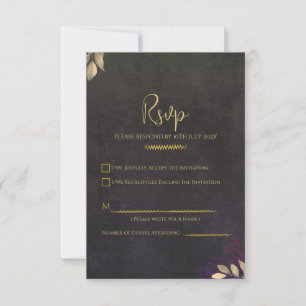 Holzkohle-Schwarze Samt Luxus Gold Hochzeit RSVP Karte