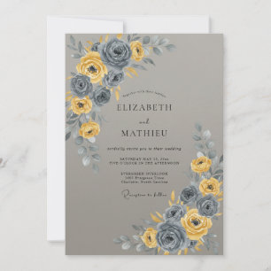 Holzkohle-Senf-Blüten-Hochzeit Einladung