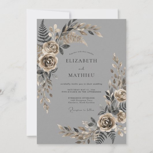 Holzkohle-Sophisticated Vintage-Hochzeit Einladung (Vorderseite)