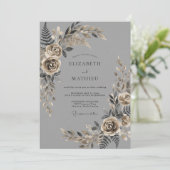 Holzkohle-Sophisticated Vintage-Hochzeit Einladung (Stehend Vorderseite)