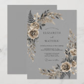 Holzkohle-Sophisticated Vintage-Hochzeit Einladung (Vorne/Hinten)