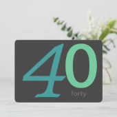 Holzkohle und Blue Custom 40. Geburtstag Einladung (Stehend Vorderseite)