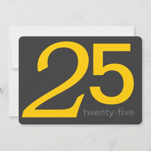 Holzkohle und Gelb-Custom-25. Geburtstag Einladung (Vorderseite)