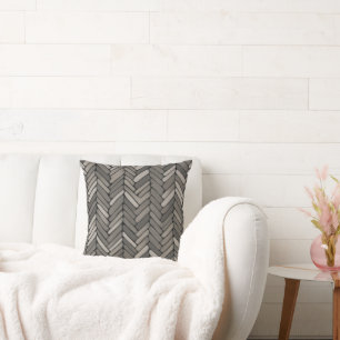 Holzkohle und Grauherringbone Elegant Geometric Kissen