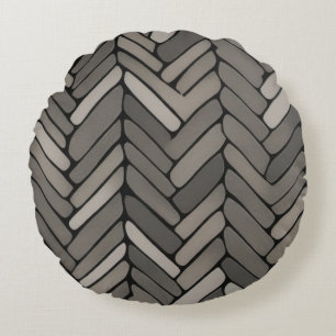 Holzkohle und Grauherringbone Elegant Geometric Rundes Kissen
