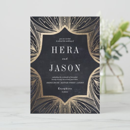 Holzkohle und Imitate, vergoldet Jugendstil einlad Einladung (Stehend Vorderseite)