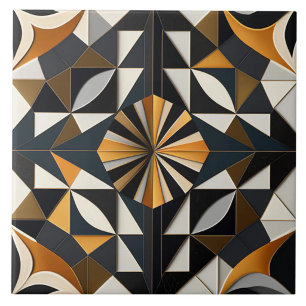 Holzkohle- und Ocker-Sonnenstrahl-Geometrie Fliese