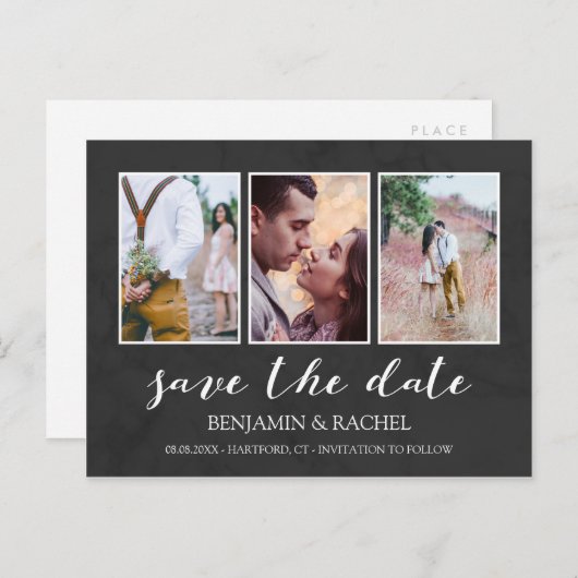 Holzkohle und Weißabdruck Save the Date Ankündigungspostkarte (Vorne/Hinten)