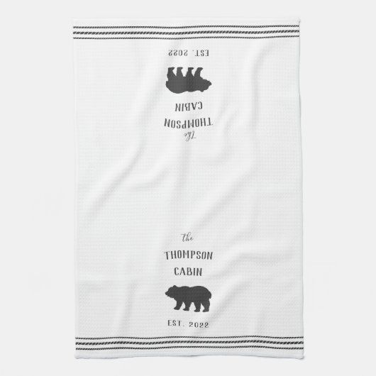 Holzkohle und weißer Rustikaler Bär Personalisiert Geschirrtuch (Vertikal)