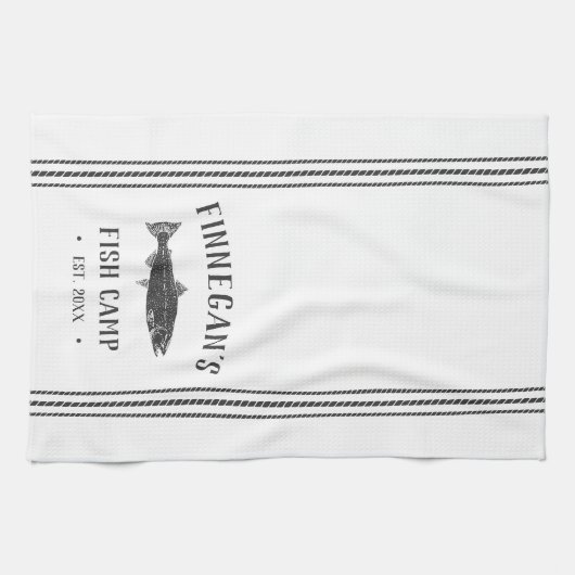 Holzkohle und weißes rustikales Fischlager Persona Geschirrtuch (Horizontal)