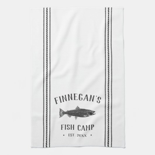 Holzkohle und weißes rustikales Fischlager Persona Geschirrtuch (Vertikal)