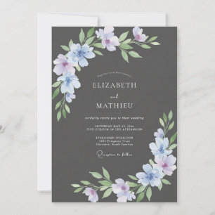 Holzkohle-Veilchen-Blüten-Hochzeit Einladung