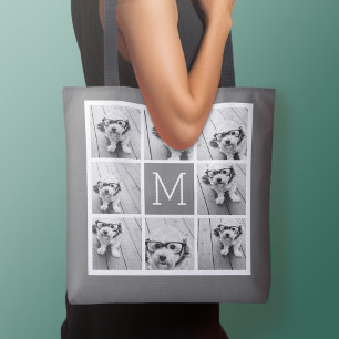 Holzkohle Weiß 8 Foto-Collage Eigenes Monogramm Tasche