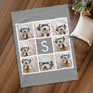 Holzkohle Weiß 8 Foto Collage Einzelnes Monogramm Fleecedecke