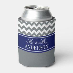 Holzkohle Weiß Chevron CB Marine Name Monogramm Dosenkühler