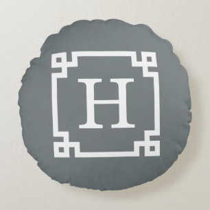 Holzkohle Weiß Griechischer Schlüssel Rahmen #2 An Rundes Kissen