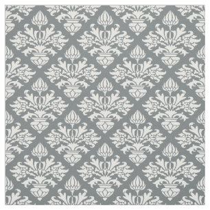 Holzkohle, weißer Muster-Damast #3 Size6 Stoff