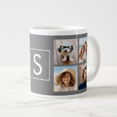 Holzkohle Weißes 8-Fotomaterial Custom Monogram Jumbo-Tasse (Vorderseite Rechts)