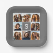 Holzkohle Weißes 8-Fotomaterial Custom Monogram Pappteller (Vorderseite)