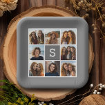 Holzkohle Weißes 8-Fotomaterial Custom Monogram Pappteller<br><div class="desc">Sie können alle Foto für dieses Design verwenden. Verwenden Sie 8 quadratische Foto,  um ein einzigartiges und persönliches Geschenk zu kreieren. Oder man behalte den Hipster Welpe und macht einen trendigen Sake. Wenn Sie die Bilder anpassen müssen,  klicken Sie auf das Werkzeug anpassen,  um Änderungen vorzunehmen.</div>