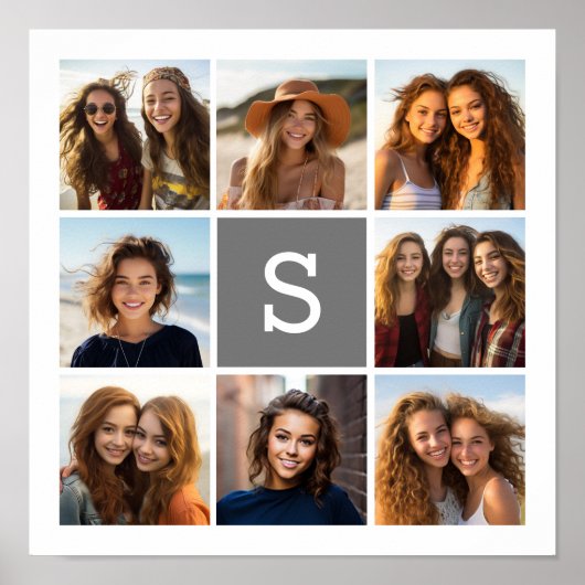 Holzkohle Weißes 8-Fotomaterial Custom Monogram Poster (Vorne)