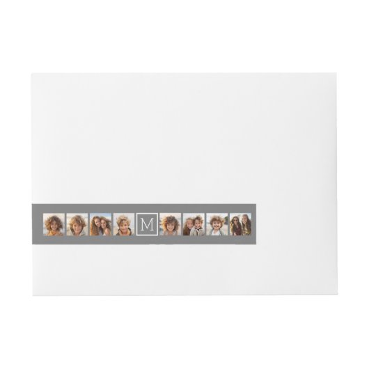 Holzkohle Weißes 8-Fotomaterial Custom Monogram Rundum-Adressaufkleber (Vorderseite)