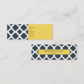 Holzkohle, weißes und gelbes Quatrefolienmuster Mini Visitenkarte (Vorne/Hinten)