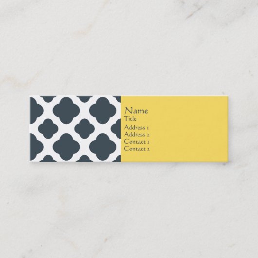 Holzkohle, weißes und gelbes Quatrefolienmuster Mini Visitenkarte (Vorderseite)