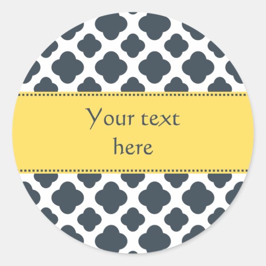 Holzkohle, weißes und gelbes Quatrefolienmuster Runder Aufkleber (Vorderseite)