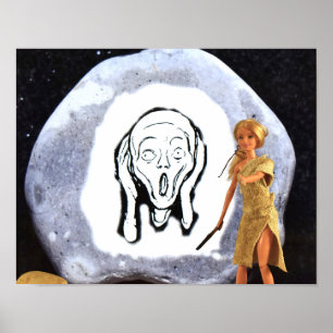 Holzkohle zeichne auf einem großen Felsen. Plakat