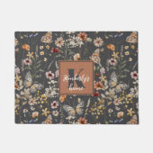 Holzkohlegrau Boho Blumen Monogramm Fußmatte (Vorderseite)