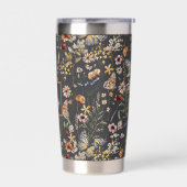 Holzkohlegrau Boho Floral Monogramm Thermobecher (Links)