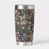 Holzkohlegrau Boho Floral Monogramm Thermobecher (Rückseite)