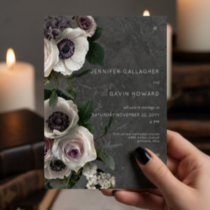 Holzkohlegrau Elegante Florale Moderne Hochzeit Einladung