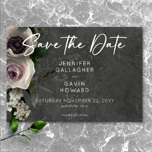 Holzkohlegrau Elegante Florale Moderne Hochzeit Save The Date