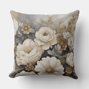 Holzkohlegrau Gold Creme Blumenmuster Kissen