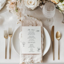 Holzkohlegrau illustriertes Hochzeitsmenü