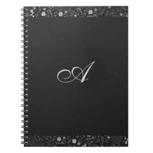 Holzkohlegrau & Silber Elegant Rustikal Floral Fol Notizblock