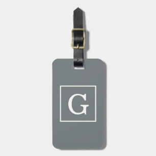 Holzkohlegrau Weiß gerahmtes Initial-Monogramm Gepäckanhänger