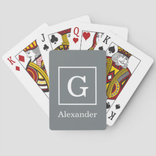 Holzkohlegrau Weiß gerahmtes Initial-Monogramm Spielkarten