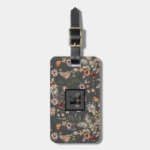 Holzkohlegraue Boho-Wasserfarben-Wildblumen-Monogr Gepäckanhänger (Vorderseite vertikal)